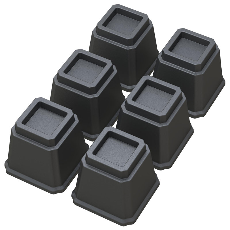 Ensemble de 6 élévateurs de lit robustes, H 5,7 po x l 6,3 po x L 6,3 po, Noir, noir, noir, noir