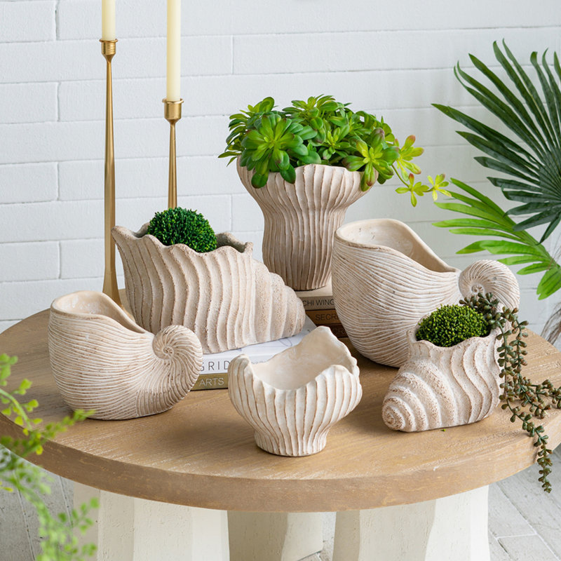 Boîte à fleurs sable et ciment Nautilus avec finition texturée beige, H 5,7 po x l 9,1 po x P 5,5 po