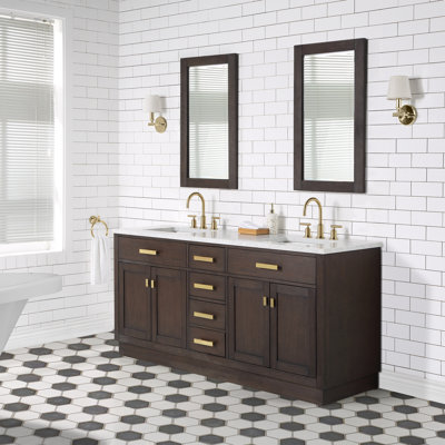 Meuble-lavabo de comptoir en marbre blanc de 72 po avec miroir Ashanda
