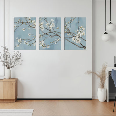 Cherry Blossom Branches Canvas Wrapped Wall Art (Set of 3)