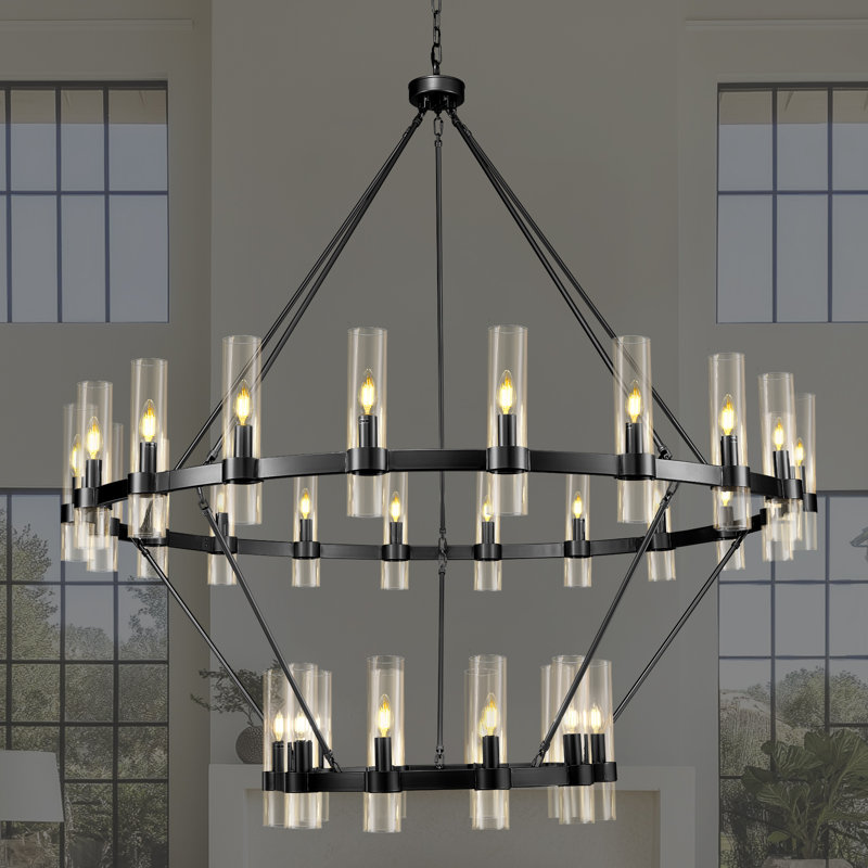 Luminaire suspendu rond en verre 30 lumières à double couche à 30 lumières à intensité variable pour salle à manger