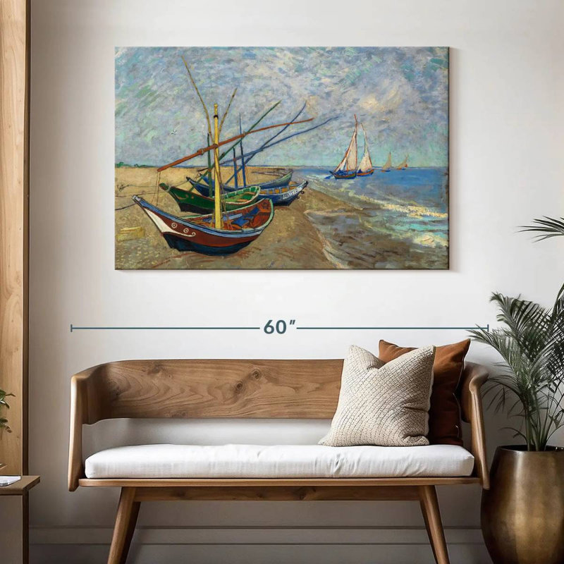 Mehar, bateaux de pêche sur la plage II, H 32 po x l 48 po