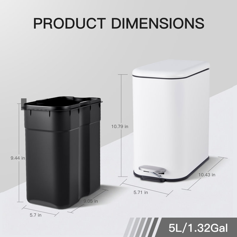 Poubelle compacte 1,3 gallons avec couvercle visible, 1.3 Gallons, White