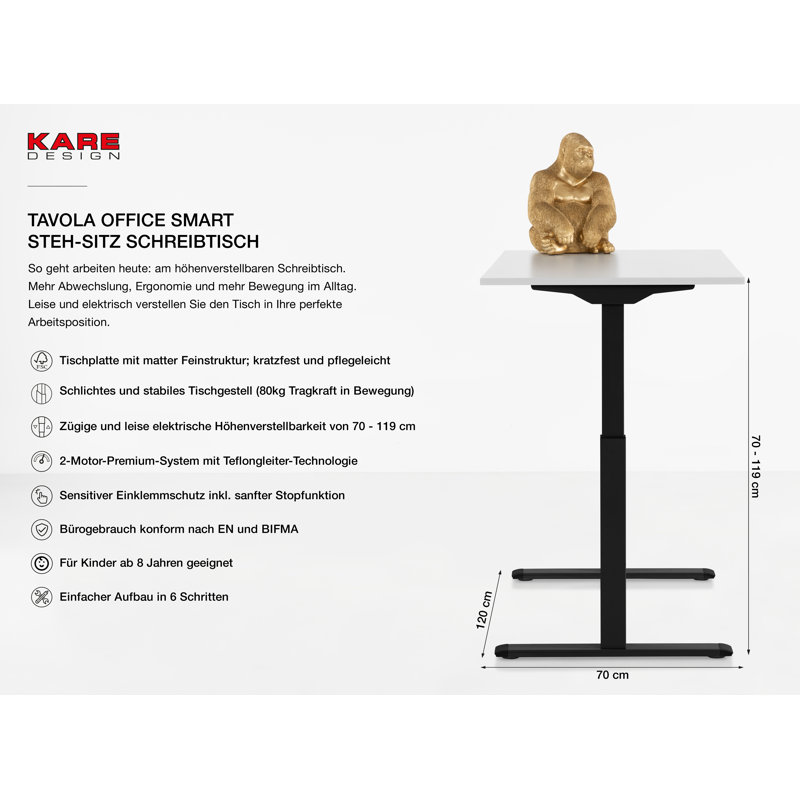 Desk Office Smart, 120cm H x 120cm W x 70cm D, White