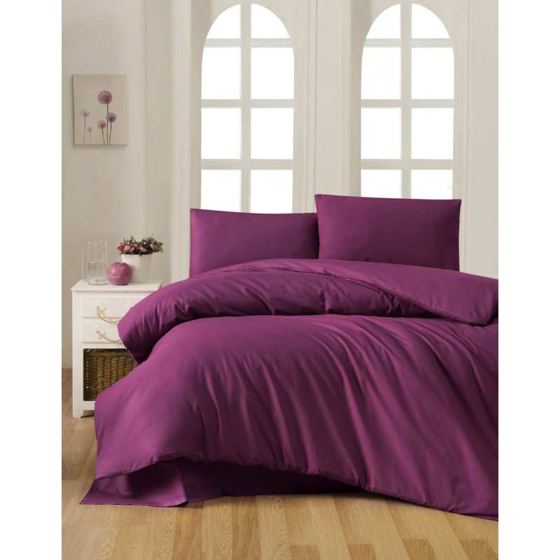 Ensemble de housse de couette Ranforce, Twin Duvet Cover + 1 Pillowcase, Mauve