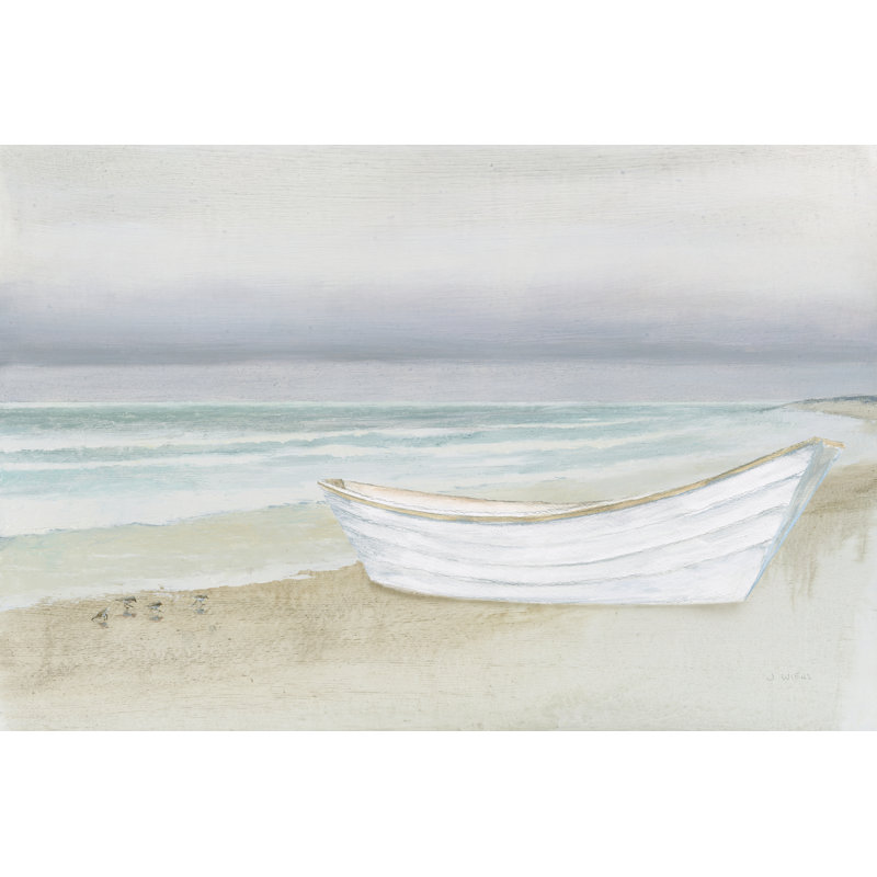 Bord de mer serein avec bateau, H 12 po x l 18 po x P 1,25 po