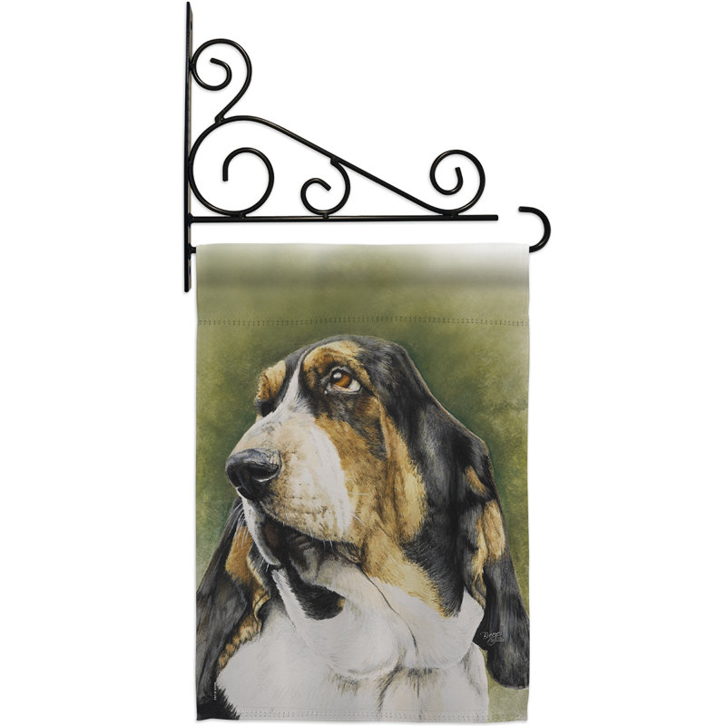 Basset Hound 2 faces polyester 19 x 13 po Ensemble de drapeaux