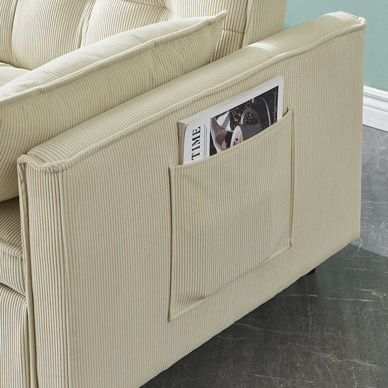 Causeuse convertible Jashlyn, canapé-lit pour petits appartements, Velours côtelé beige