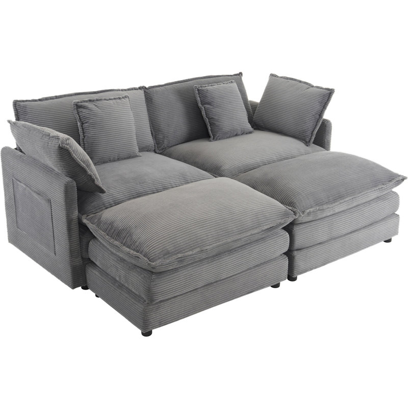 Canapé modulaire moderne gris foncé avec rangement latéral et repose-pieds rembourré mobile pour la maison