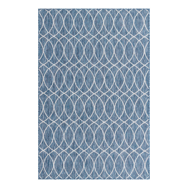 Blue Gitter Indoor/Outdoor Trellis Rug, Rectangle 5'3" x 7'10"