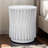 Elegant White 20" Round Accent Table with Woven Vertical Slat Design