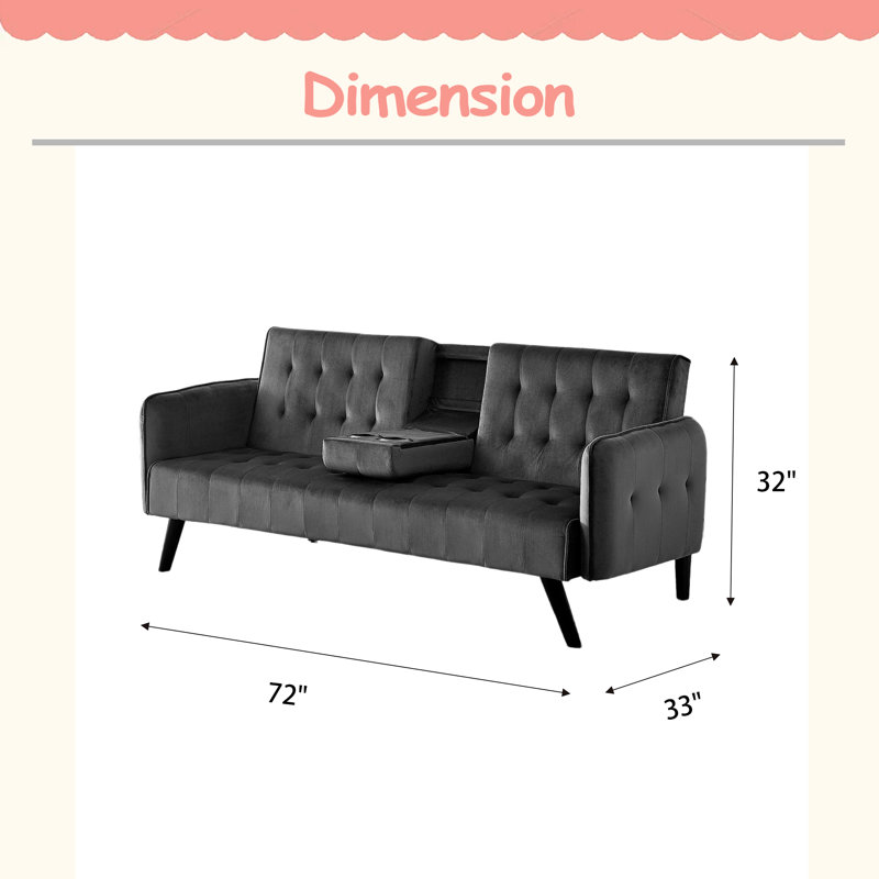 Canapé-lit 72 po - Dossier convertible pliant en lit double avec porte-gobelet et table rabattable, Bleu