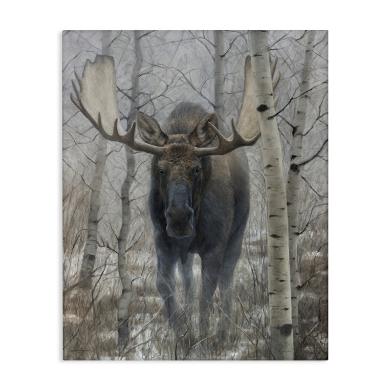 «Moose in Winter Birch Forest», conception par James Corwin, H 20 po x l 16 po