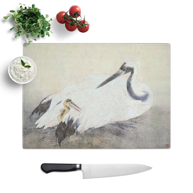 Tempered Glass Cranes Chopping Board, 39 cm W x 28.5 cm L