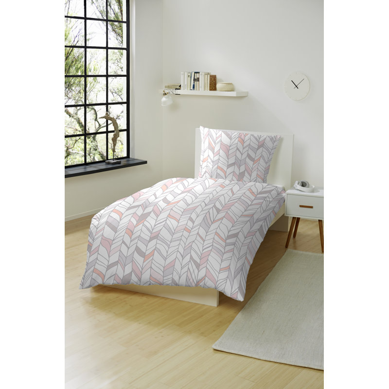 Katherine Organic Jersey Reversible Duvet Cover Set, Cream/Pink, 155 x 220cm - x1 80 x 80cm pillow cover