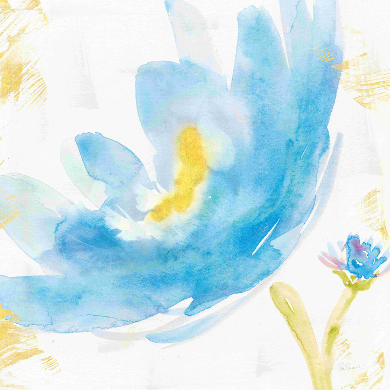 «Breeze Bloom V V2» par Sue Schlabach, peinture sur toile tendue, H 30 po x l 30 po, Cadre simple érable érable, Oui