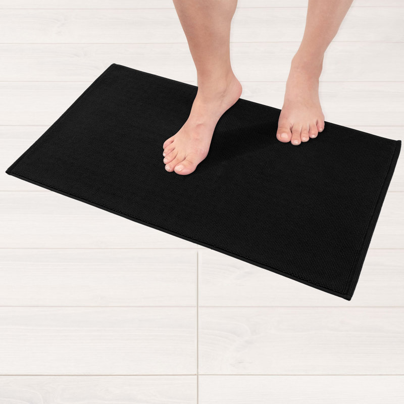 Chemung 100% Cotton Non-Slip Bath Rug, 24" L x 17" W, Black