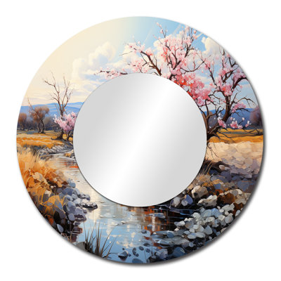 Shanona Vangogh Blossoming Almond Trees II - miroir décoratif Vangogh, miroir mural rond traditionnel, impression d'art en métal