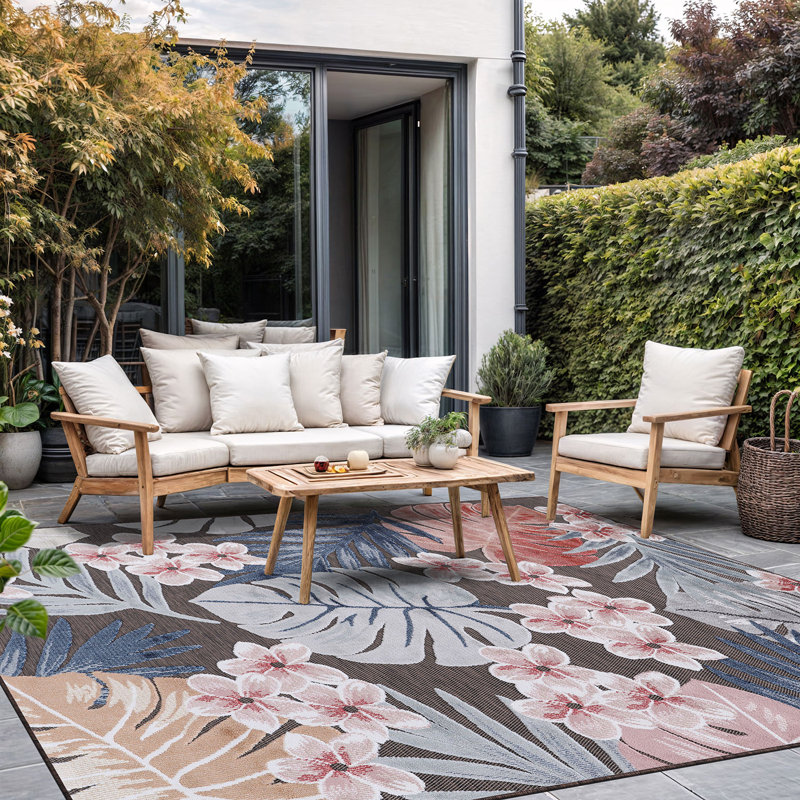 Tapis floral intérieur / extérieur, Rectangle 5 pi 3 po x 7 pi
