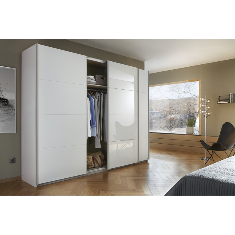 Kulmbach 3 Sliding Door Wardrobe 271 cm Alpinwhite/Glass White INCL. Delivery and Assembly, 229cm H x 271cm W x 62cm D