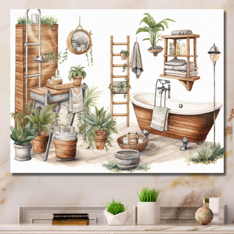 «Natural Bathroom Decor», reproduction d'art sur toile, H 12 po x l 20 po x P 1 po, Toile tendue