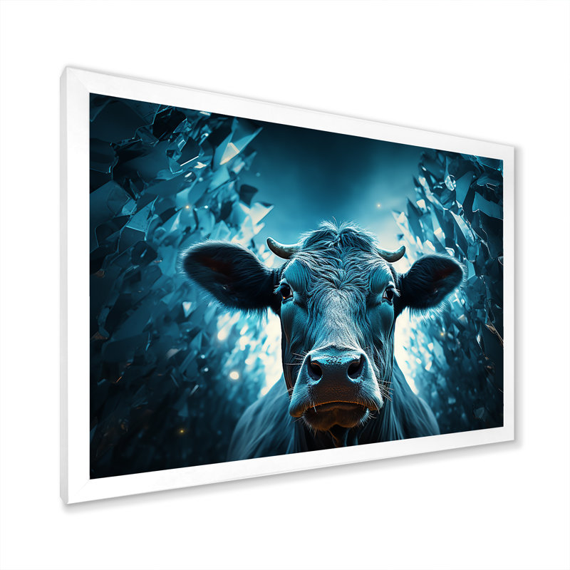 Portrait d'une vache bleue, Cadre simple blanc, H 12 po x l 20 po x P 1 po