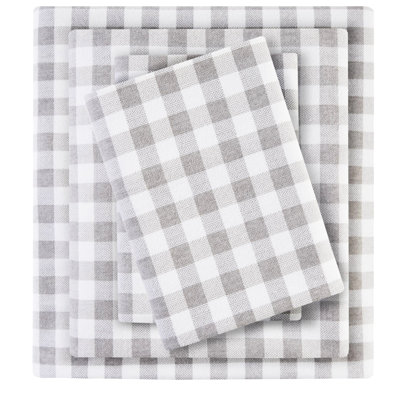 Drap imprimé à carreaux gris à motif de chevrons, 4 pièces, 100% flanelle de coton, doux au toucher, drap-housse élastique, pièces, avec draps et taies d'oreiller, lavable à la machine