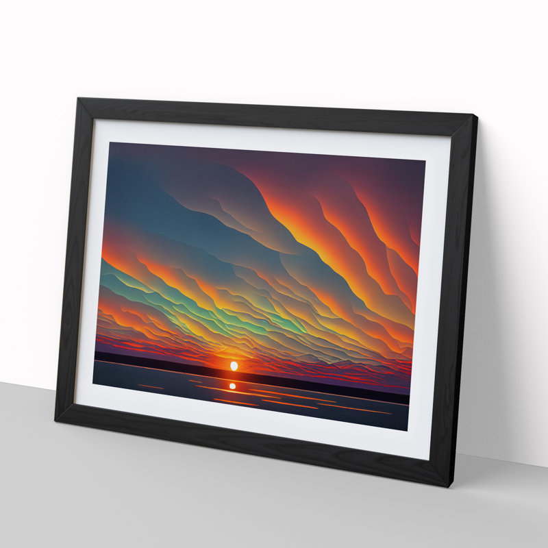 Wondrous Ocean Sunset 1 Piece Single Picture Frame Painting, 46cm H x 64cm W x 2cm D, Black