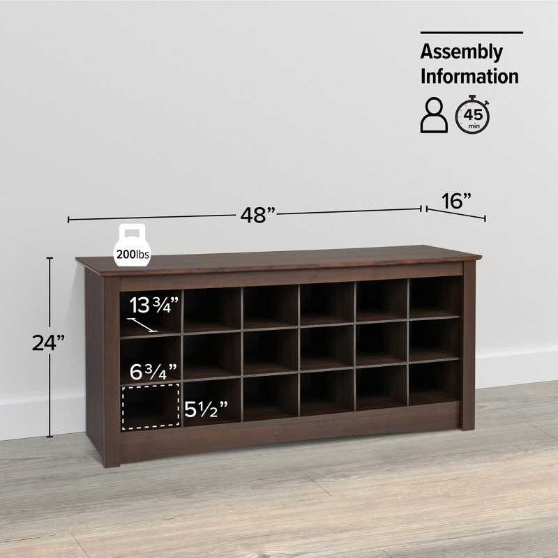 Espresso 18-Cubby Shoe Storage Bench with Seating