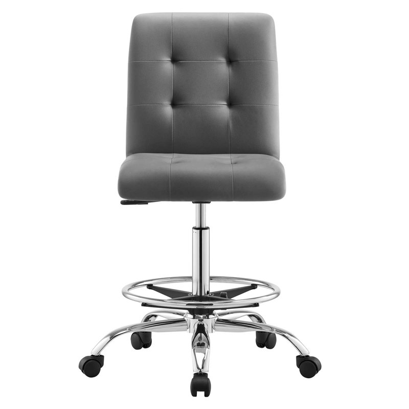 Modway Prim Armless Vegan Leather Drafting Chair, Gray, Silver