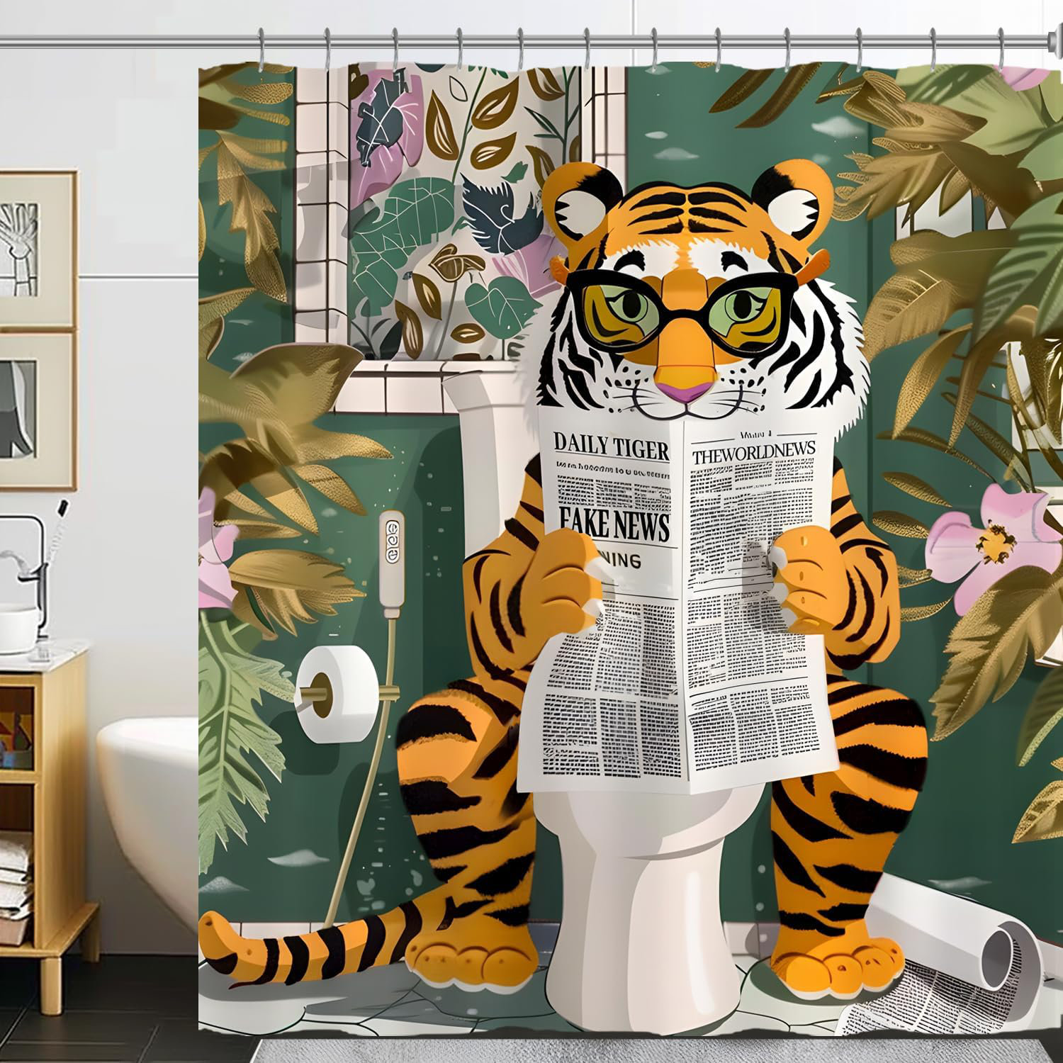 East Urban Home Funny Tiger Shower Curtains, Cool Tiger Reading Shower ...
