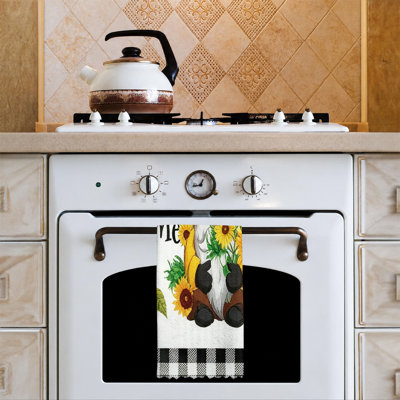 Linges de cuisine en microfibre, linges à vaisselle réutilisables absorbants, décoratifs résistants à la décoloration, motif de tournesol gnome jaune 16 po x 24 po