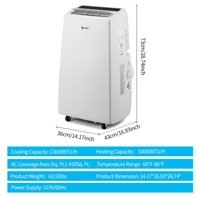 Climatiseur portatif 13 000 BTU avec modes de ventilation déshumidification, chauffage, refroidissement