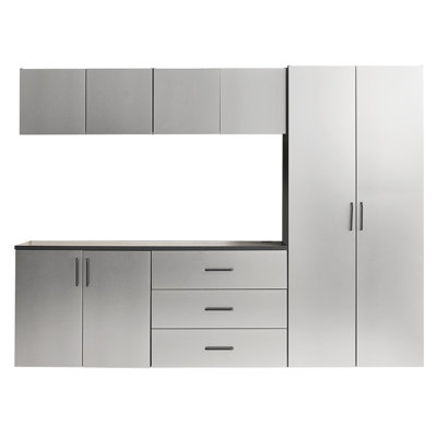 Garage Cabinet B Of Series, 96 In. W X 79 H 20 D, 6 Pieces, Metallic Gray Finish, Drawers And Doors With Water Heat Trait, 2X Thicker Edge Banding, Shelf Provision, Double Metal Bracket , Drawers,