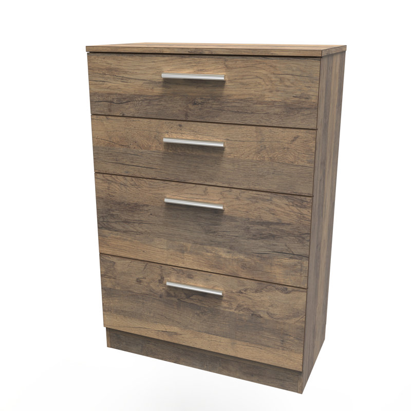Fully Assembled Harshal 4 - Drawer Chest of Drawers, Vintage Oak