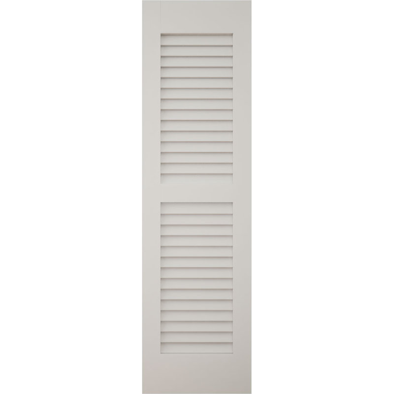 Volets extérieurs Americraft à deux persiennes égales en bois véritable (par paire), 15 po L x 83 po H, avec capuchons de volets en aluminium, blancs