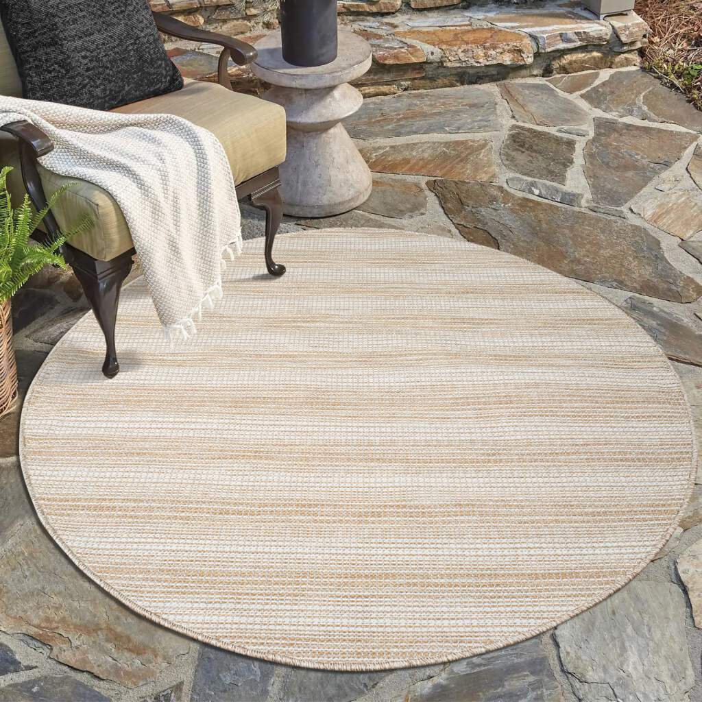 Teppich Terrasse Wetterfest Balkonteppich Beige Streifen Muster für Veranda, Garten, Küche, Bad oder Wohnzimmer Kavia