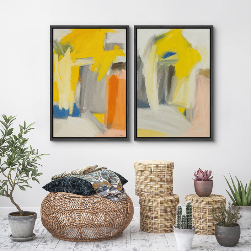 Art mural abstrait, ensemble de 2 reproductions d'art encadrées sur toile, Noir, H 24 po x l 32 po