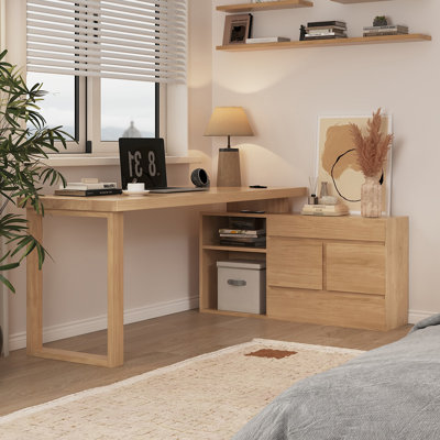 Bureau rectangulaire en bois massif avec 2 tiroirs Burlywood