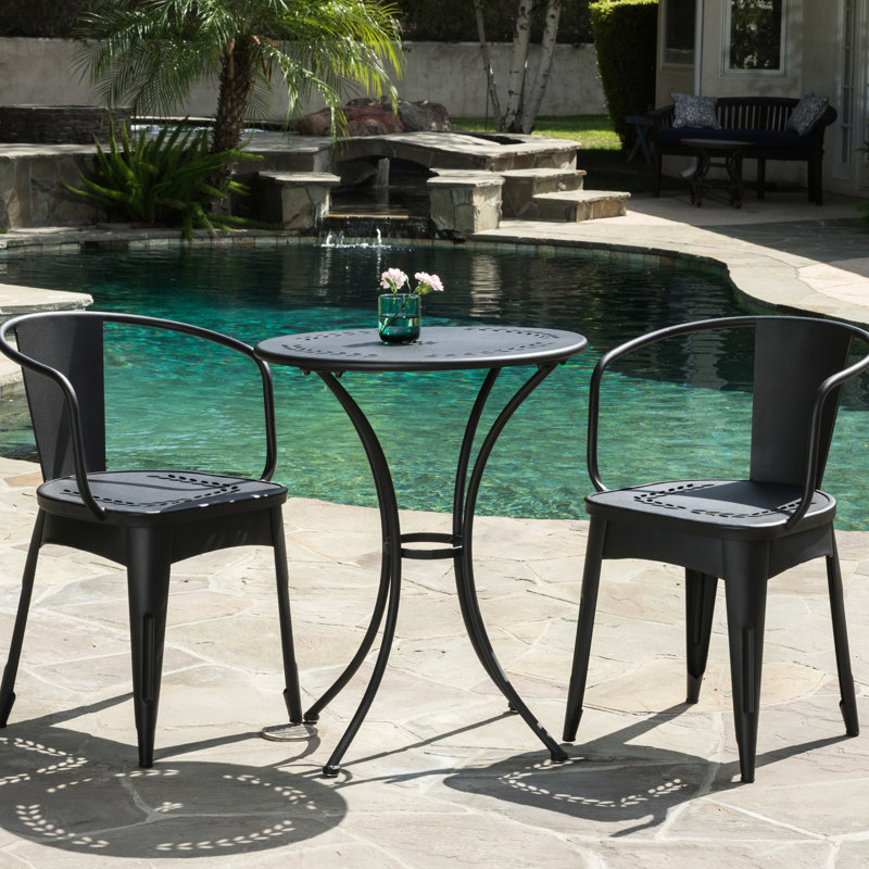 Outdoor Bistro - 3 Pc Kd Metal Powder Coated Iron, Water Tenacity Black Use With Iron, Black