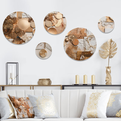 Gold and White Geometric Serenity I - Modern Geometric Metal Wall Décor
