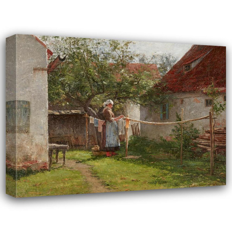 "Wash Day, Bavière" par John Ottis Adams - Art mural sur toile tendue avec châssis, H 40 po x l 28 po