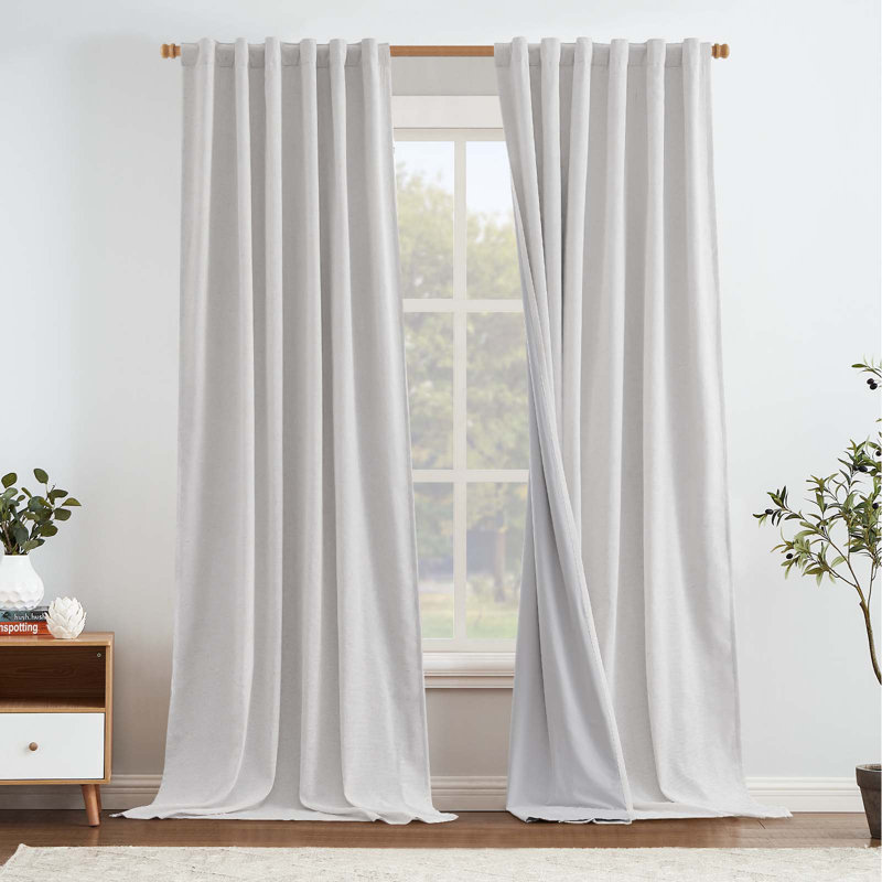 Rideaux en lin de couleur unie avec passe-tringle, Blanc, L 50 po x L 96 po