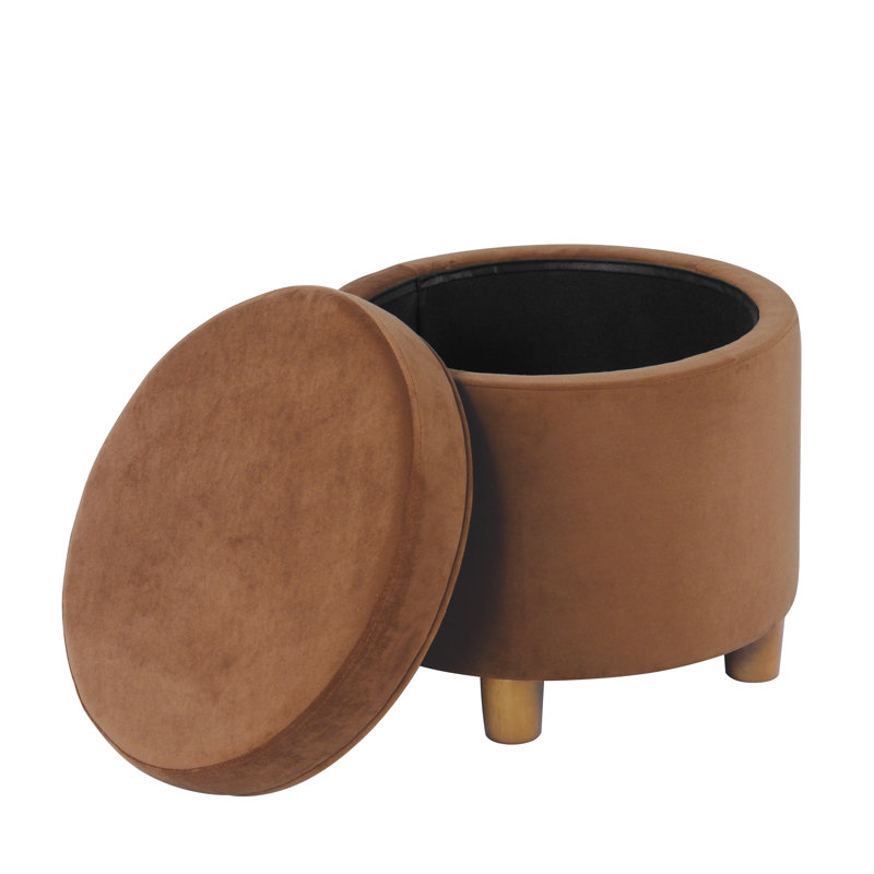 Mayen 19" Wide Round Storage Ottoman, Spice Velvet