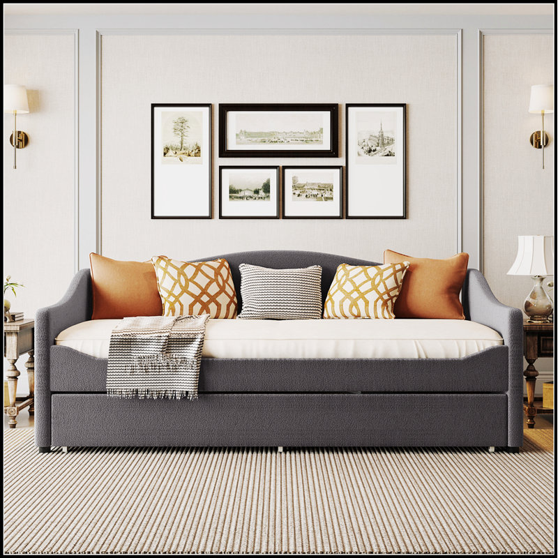 Upholstered Daybed with LED Lighting and Trundle, Modern Design for Comfort and Space Efficiency, Gray, Twin