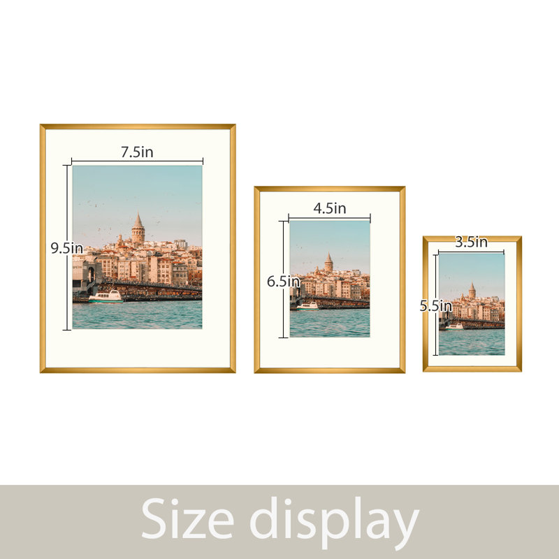 Drennon Metal Picture Frame - Set of 7 with Mat, Gold