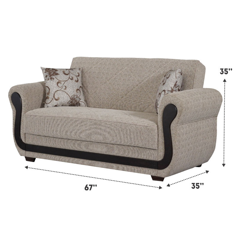Canapé-lit 67 po à accoudoirs roulés en chenille, Chenille beige