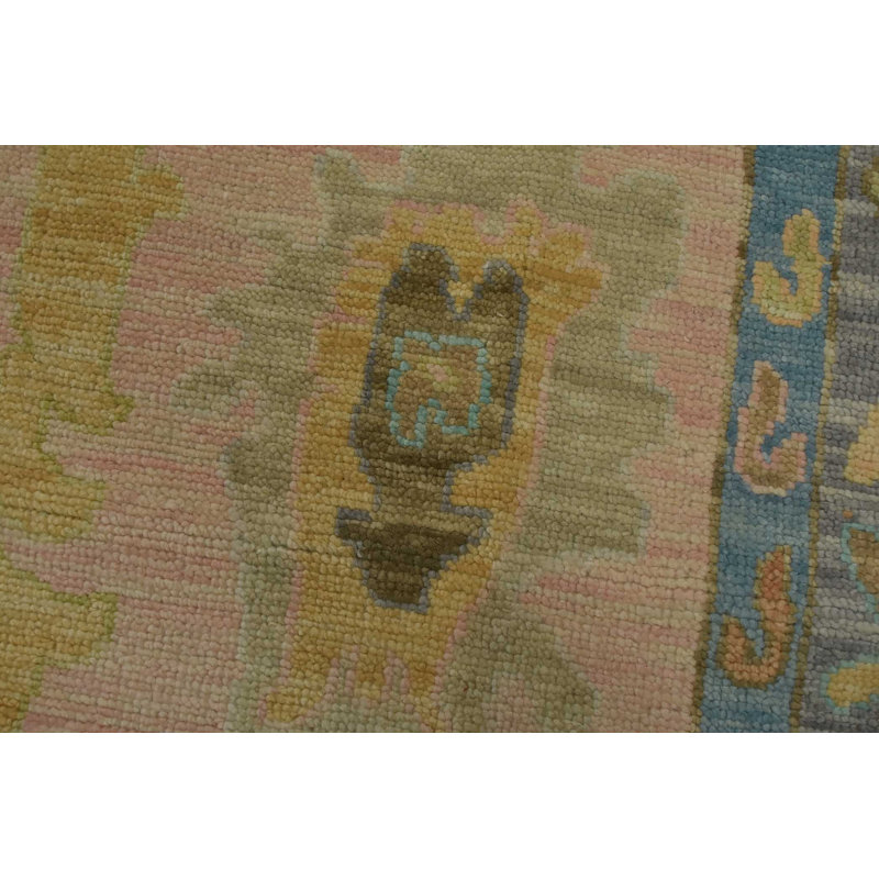 Tapis oriental en laine rose moderne noué à la main 9 pi 2 po x 12 pi Anatolia Anatolia