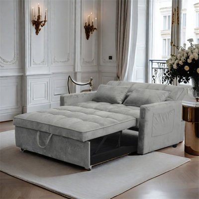 3 In 1 Convertible Sleeper Sofa Bed, Modern Peacock Velvet Fabric Futon Sofa Couch Pullout Bed, Adjustable Backrest With Three USB Ports, Two Side Poc