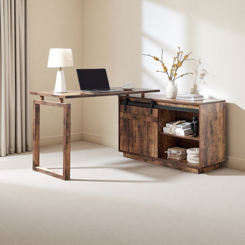 Crédence de rangement pour bureau à la maison en forme de L, Bois délavé